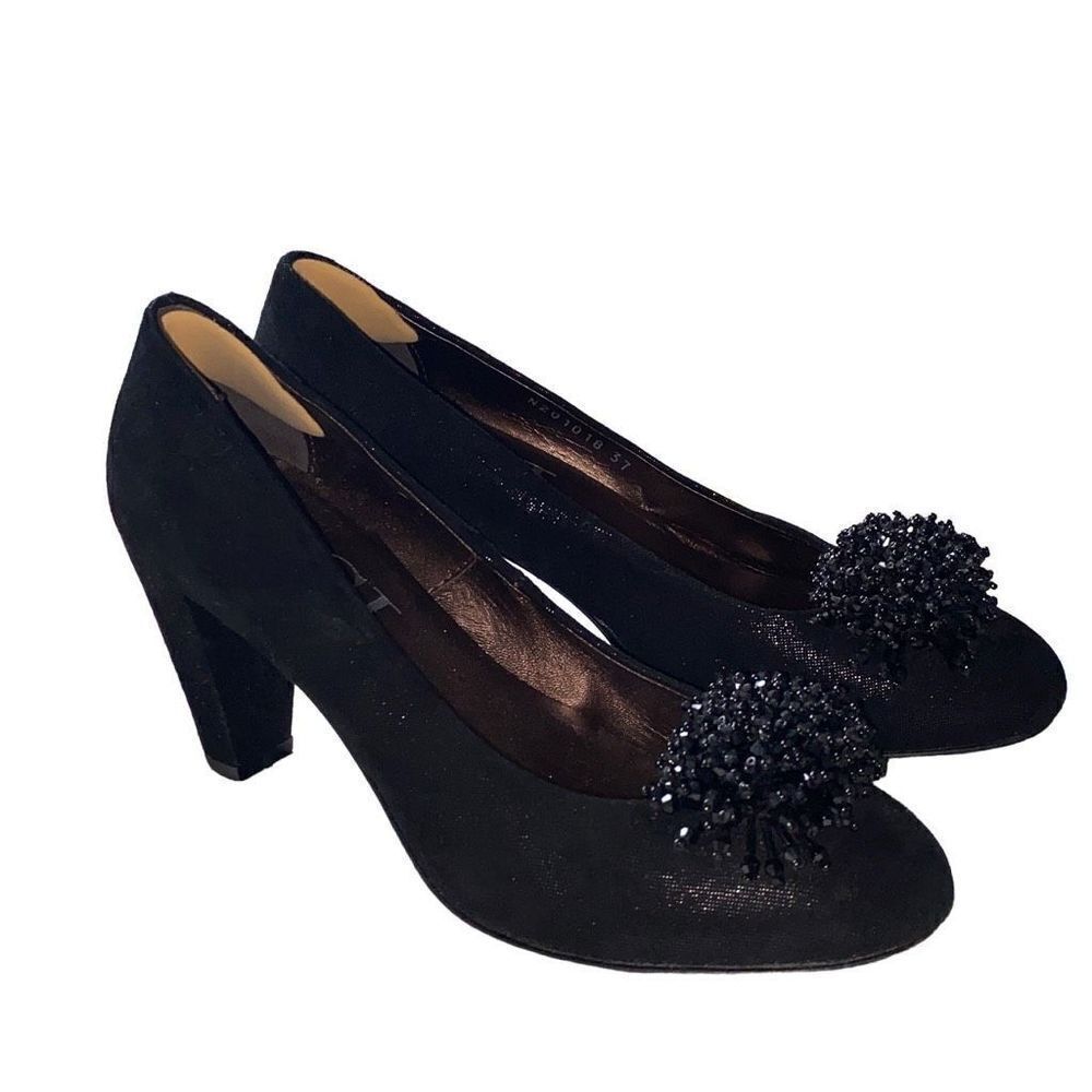 Attilio Giusti Leombruni EUC Occasion Guestwear Shoes Pumps Chunky Heel Black Su